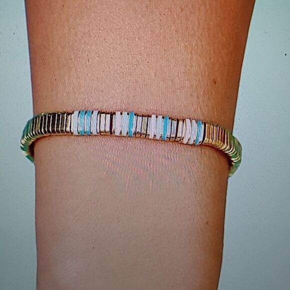 Puravida Metal And Enamel Gold Stretch Bracelet - NWT - Picture 3 of 6